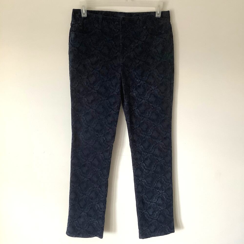 Talbots Heritage Womens Navy Blue Damask Velvet Corduroy Pants Size 12